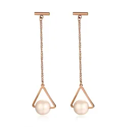 Triangles & pearls - rose gold long earringsEarrings