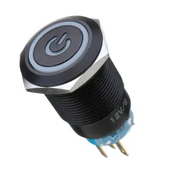 12V 5-pin 19mm metal push button - momentary power switch with LED - waterproof switch - BlackSwitches