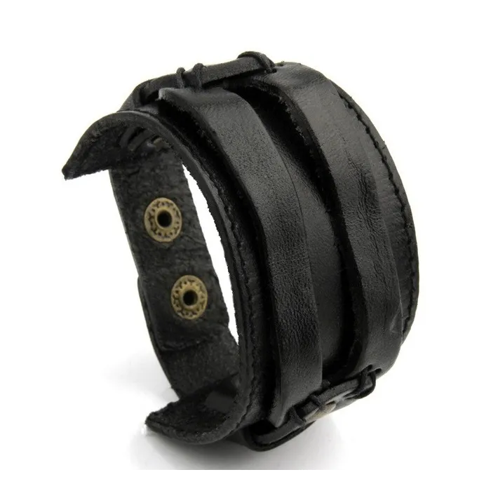 Leather cuff double wide rope bracelet unisexBracelets
