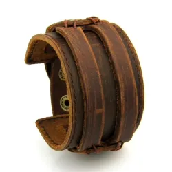 Leather cuff double wide rope bracelet unisexBracelets