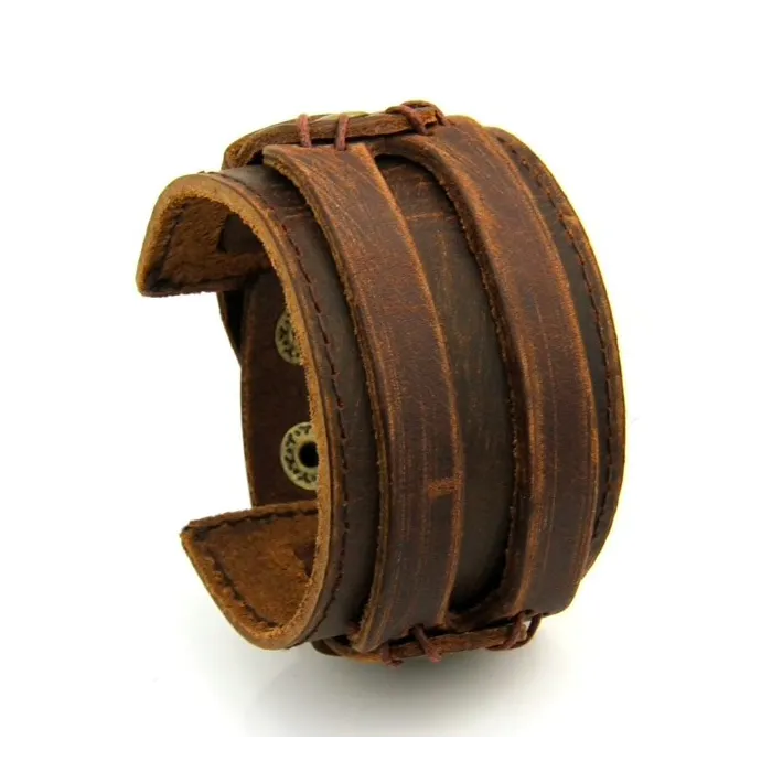 Leather cuff double wide rope bracelet unisexBracelets