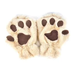 Bear paw mittens - plush fingerless glovesGloves