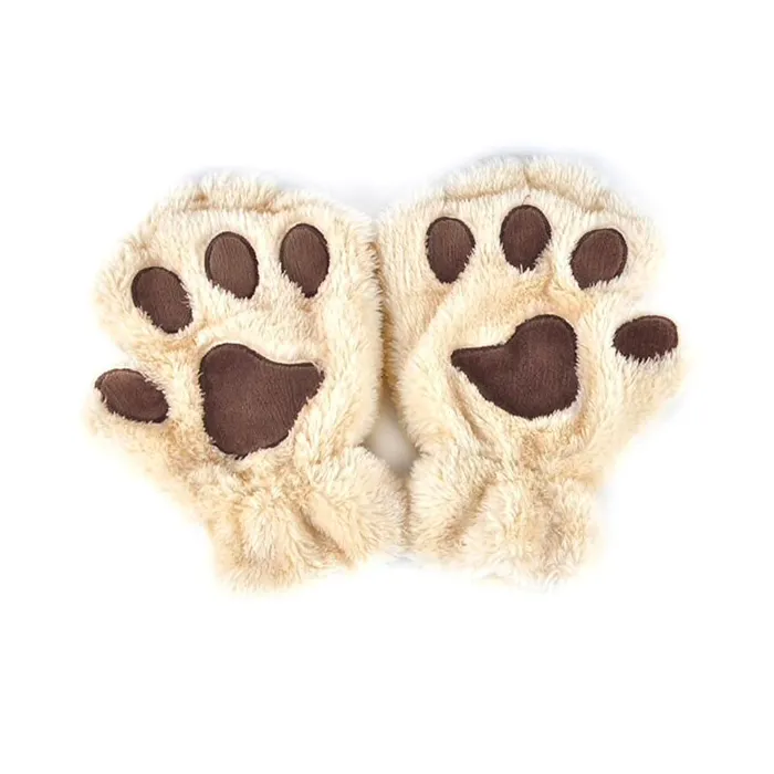 Bear paw mittens - plush fingerless glovesGloves