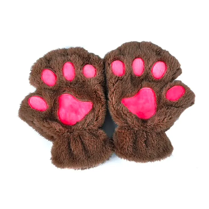 Bear paw mittens - plush fingerless glovesGloves