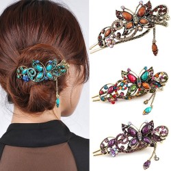 Vintage - rhinestones flowers & butterfly hair clip