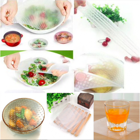 Multifunctional reusable silicone food wrap cover lids 4 pcsKitchen