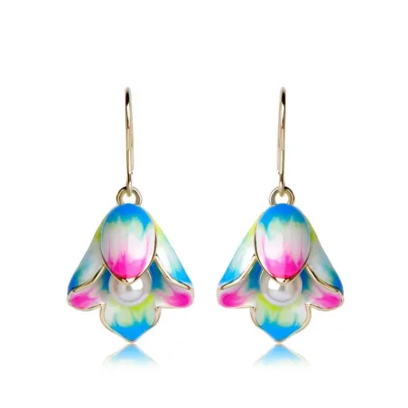 Porcelain flowers & pearl - long drop earringsEarrings