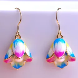 Porcelain flowers & pearl - long drop earringsEarrings