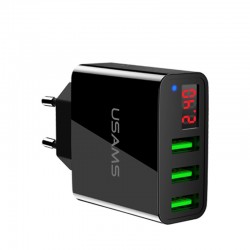 3.4A smart fast 3 port USB charger with LED display - EU plug