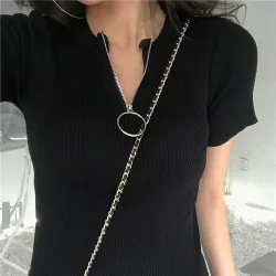 Casual short sleeve top with zipper - t-shirtWomen's fashion
