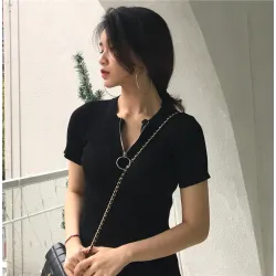 Casual short sleeve top with zipper - t-shirtWomen's fashion