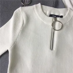 Casual short sleeve top with zipper - t-shirtWomen's fashion