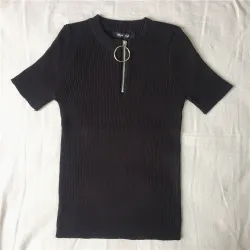 Casual short sleeve top with zipper - t-shirtWomen's fashion