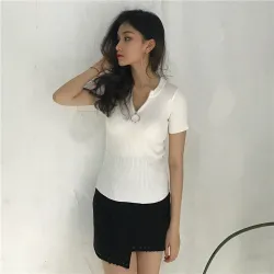 Casual short sleeve top with zipper - t-shirtWomen's fashion