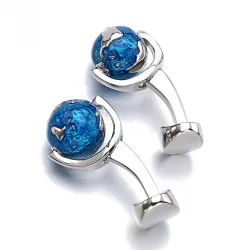Fashion cufflinks with blue rotatable globeCufflinks