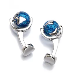 Fashion cufflinks with blue rotatable globeCufflinks