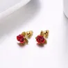 Gold stud earrings with red roseEarrings