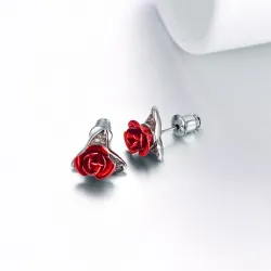 Gold stud earrings with red roseEarrings