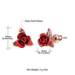Gold stud earrings with red roseEarrings