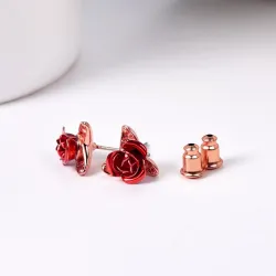 Gold stud earrings with red roseEarrings