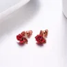 Gold stud earrings with red roseEarrings