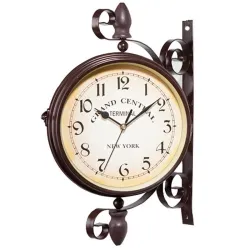 Antique style station - double sided metal wall clockClocks
