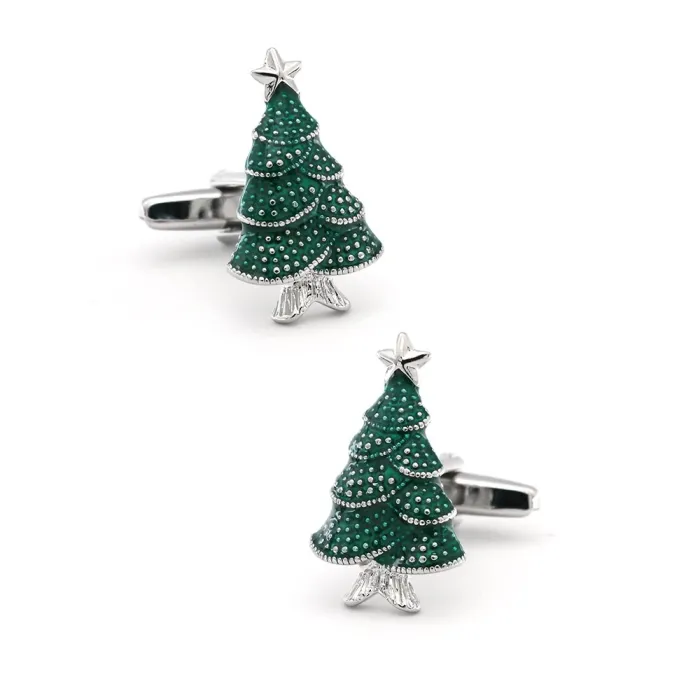 Cufflinks with a green Christmas treeCufflinks