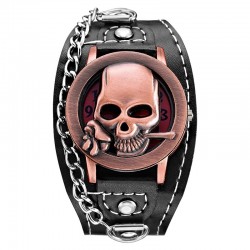 Quartz watch with skull - leather strap - unisex