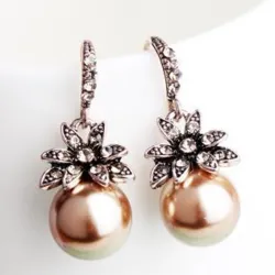 Vintage luxury earrings with crystal flower & pearlEarrings
