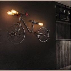 Bicycle & water pipe - vintage LED Edison light - wall lamp
